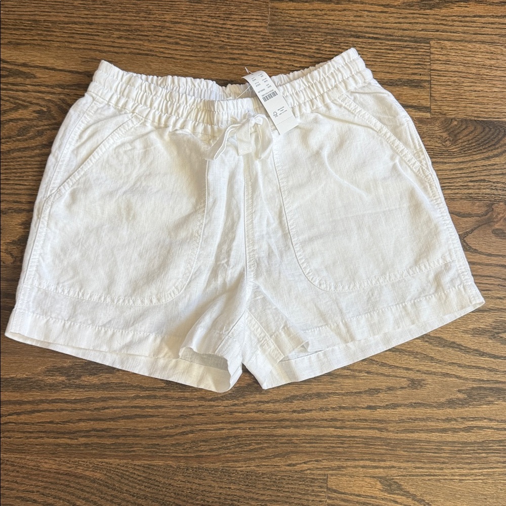 J. Crew White Elastic Waist Linen White Shorts